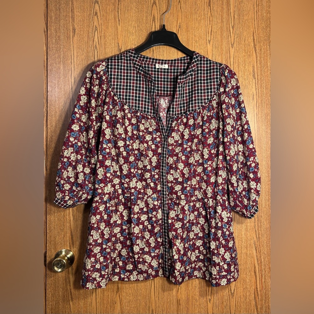 POL Layered Boho Button Up Floral Tunic Dress - Picture 2 of 6